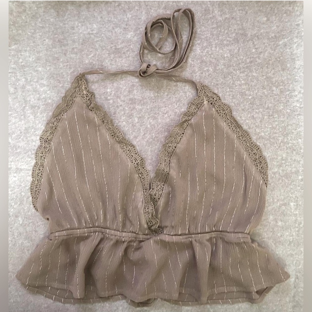 Tan & Metallic Gold Preloved Halter Top